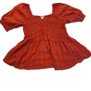 American Eagle Outfitters Red Smocked‎ Babydoll Top